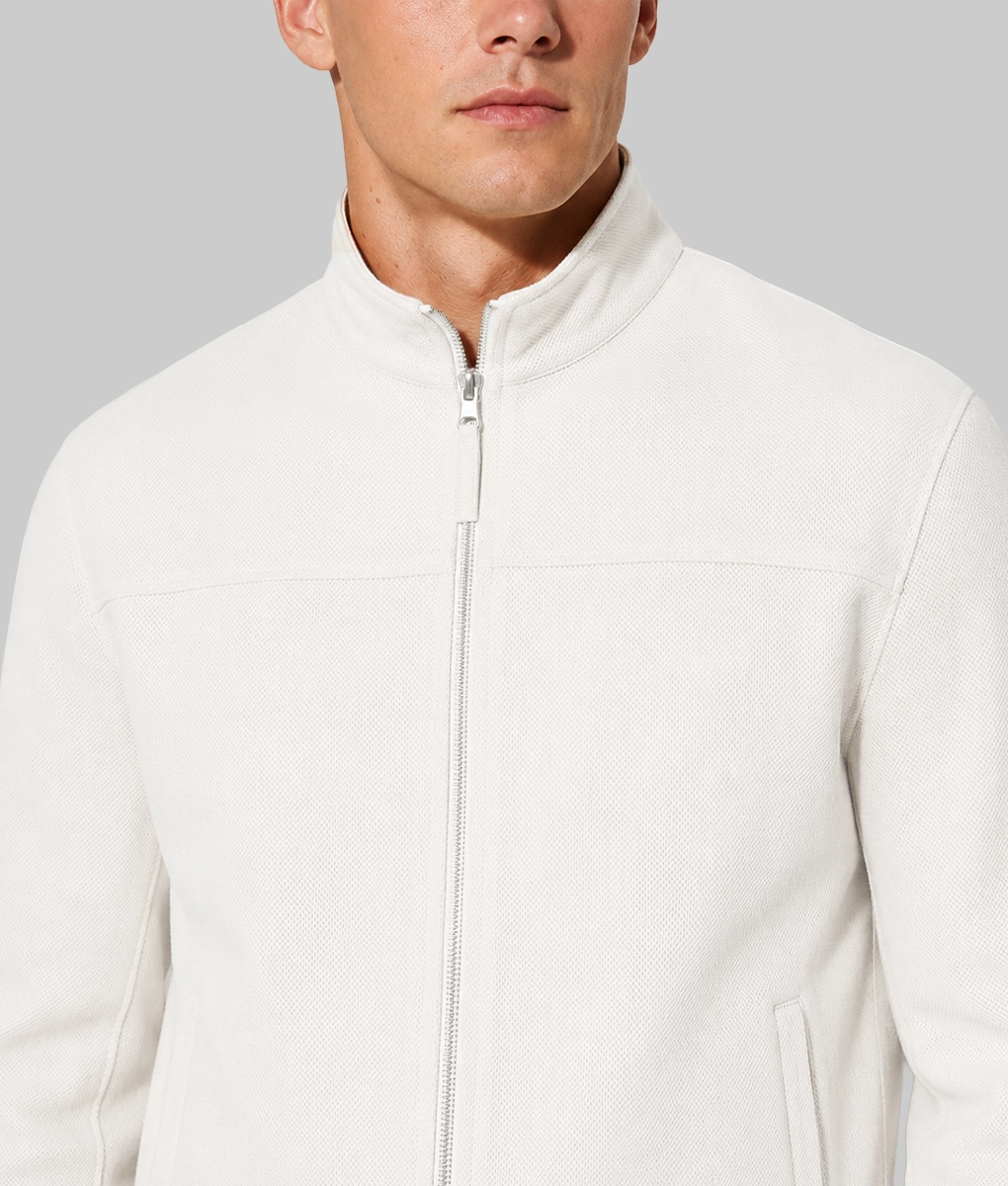 Mens White Suede Leather Jacket - Collar
