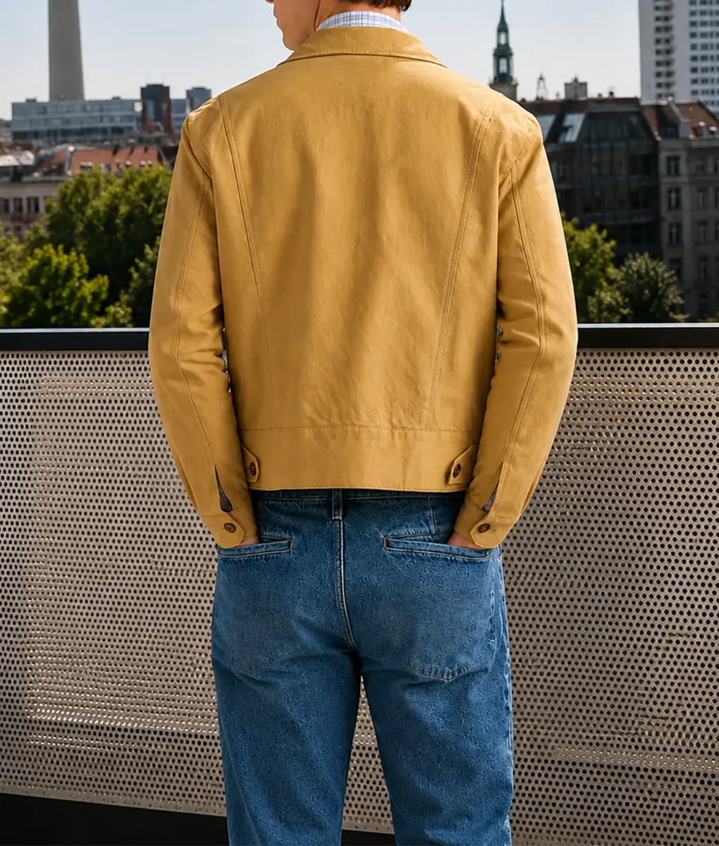 Tom Holland Beige Nappa Leather Jacket - Back View