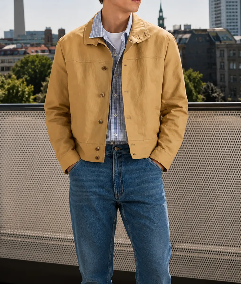 Tom Holland Beige Nappa Leather Jacket - Front View