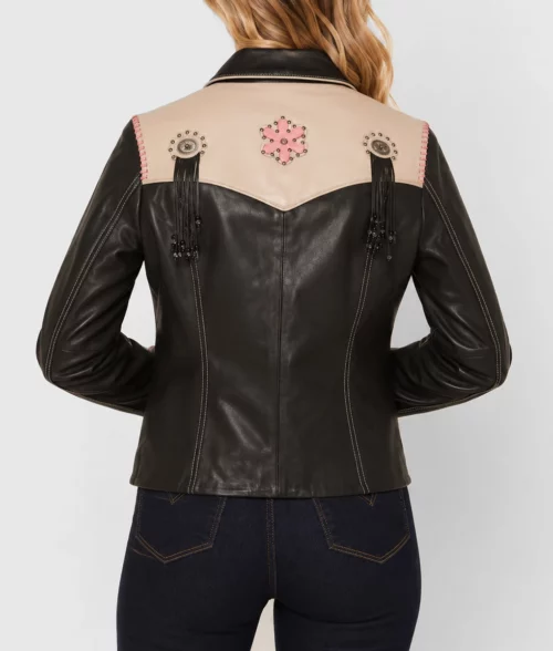 Womens Floral Western Leather Jacket - Back