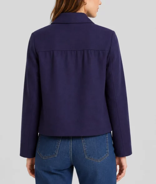 Womens Premium Navy Blue Suede Short Jacket - Back