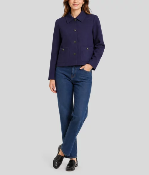 Womens Premium Navy Blue Suede Short Jacket - Full