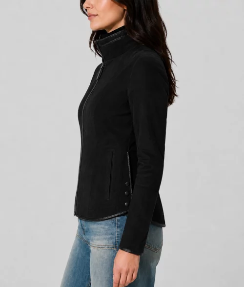 Womens SlimFit Black Suede Jacket - Side