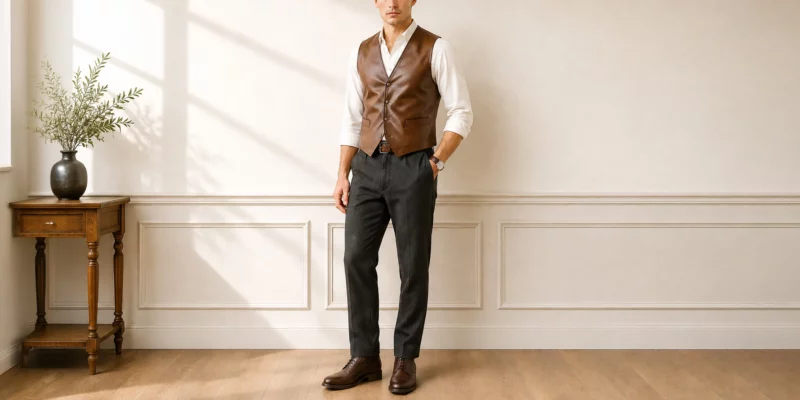 men's leather vest outfit