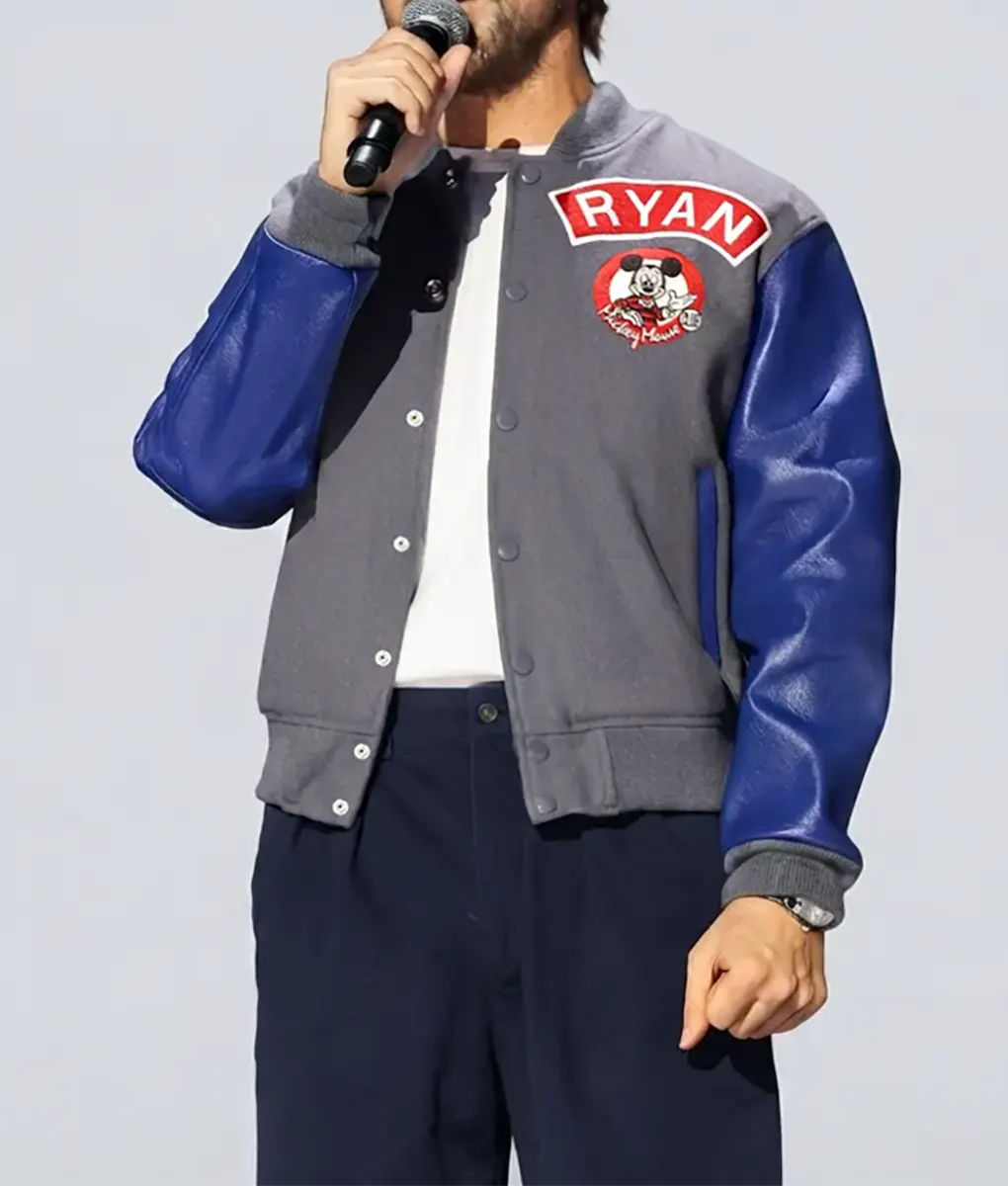 Ryan Gosling Grey & Blue Varsity Jacket - Front