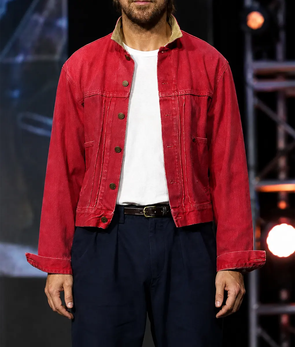 Ryan Gosling Red Denim Jacket - Front