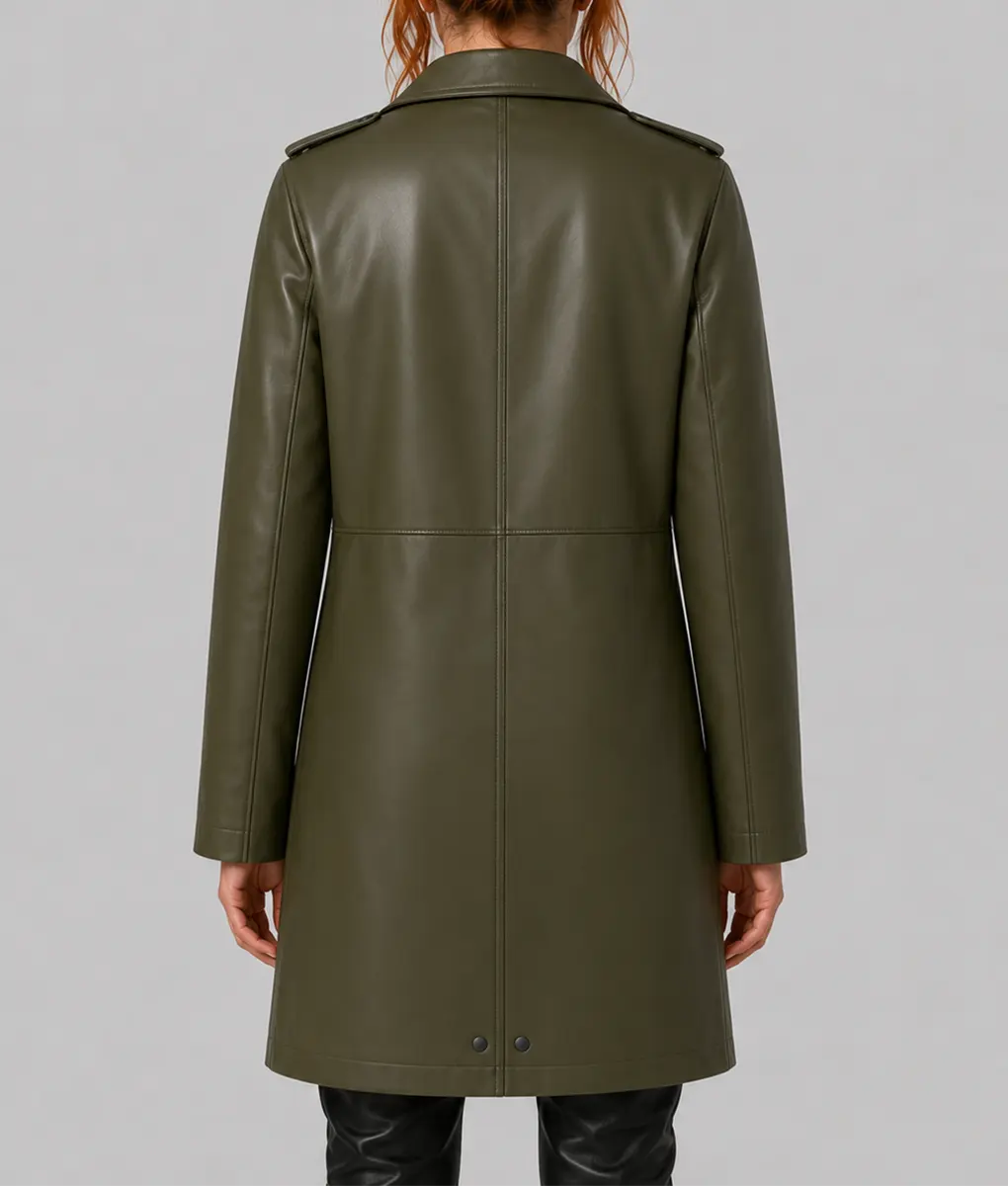 Sadie Sink Green Leather Coat - Back