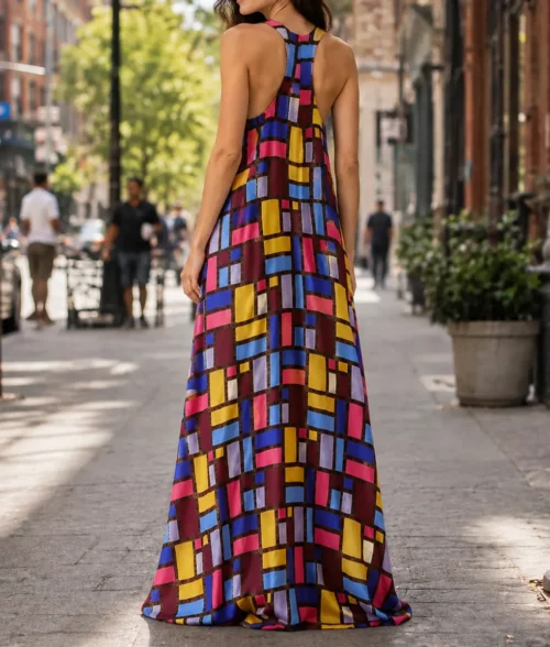 The Devil Wears Prada 2 Anne Hathaway Color Block Long Dress - Back View