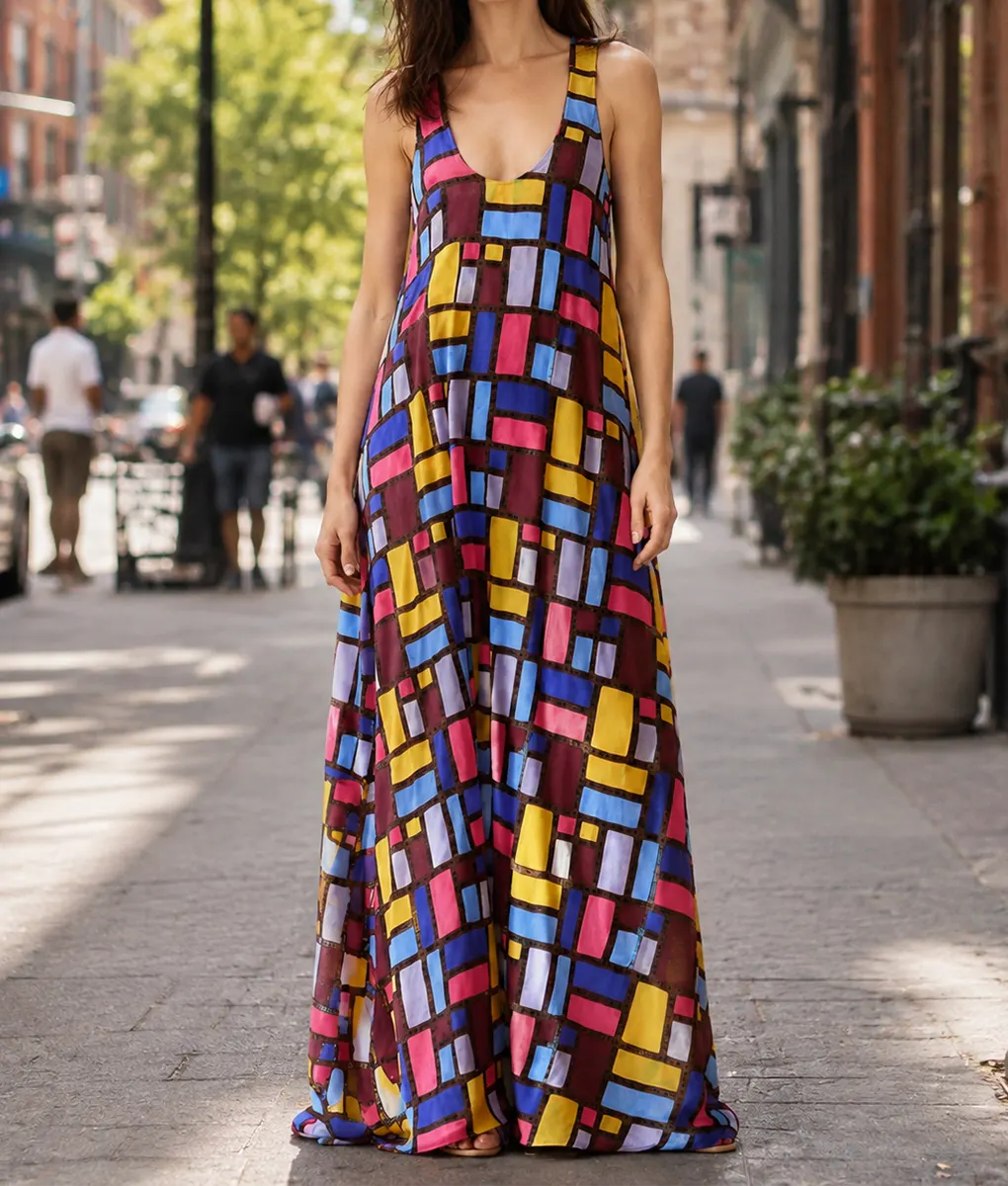 The Devil Wears Prada 2 Anne Hathaway Color Block Long Dress - Front View