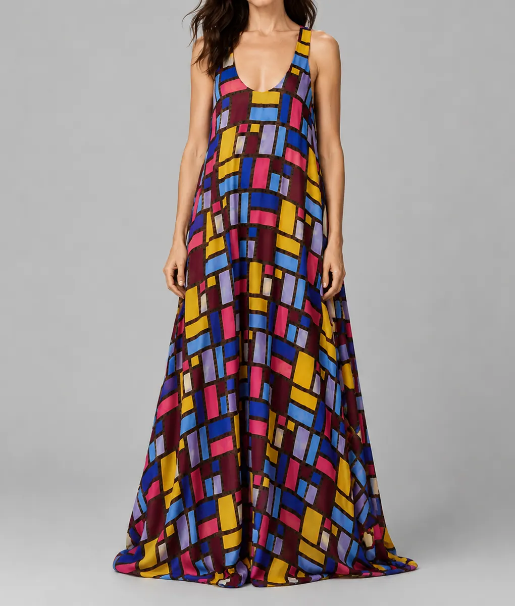 The Devil Wears Prada 2 Anne Hathaway Color Block Long Dress - Front