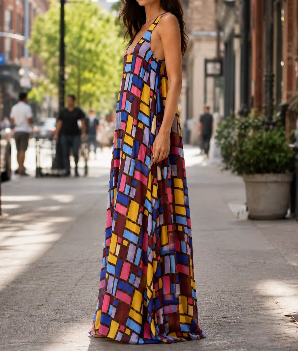 The Devil Wears Prada 2 Anne Hathaway Color Block Long Dress - Side View