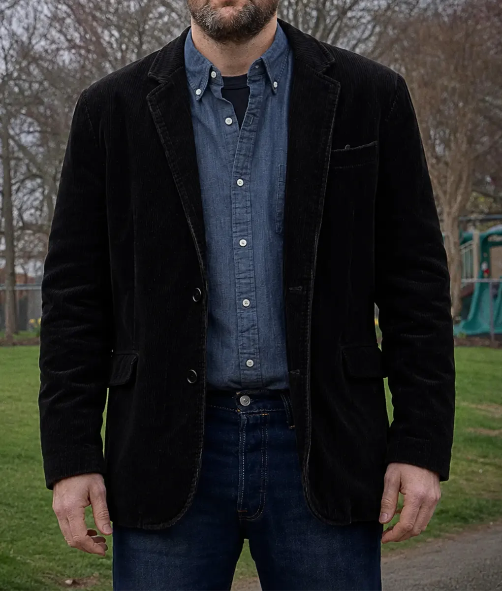 The Whisper Man Adam Scott Black Corduroy Blazer - Front View