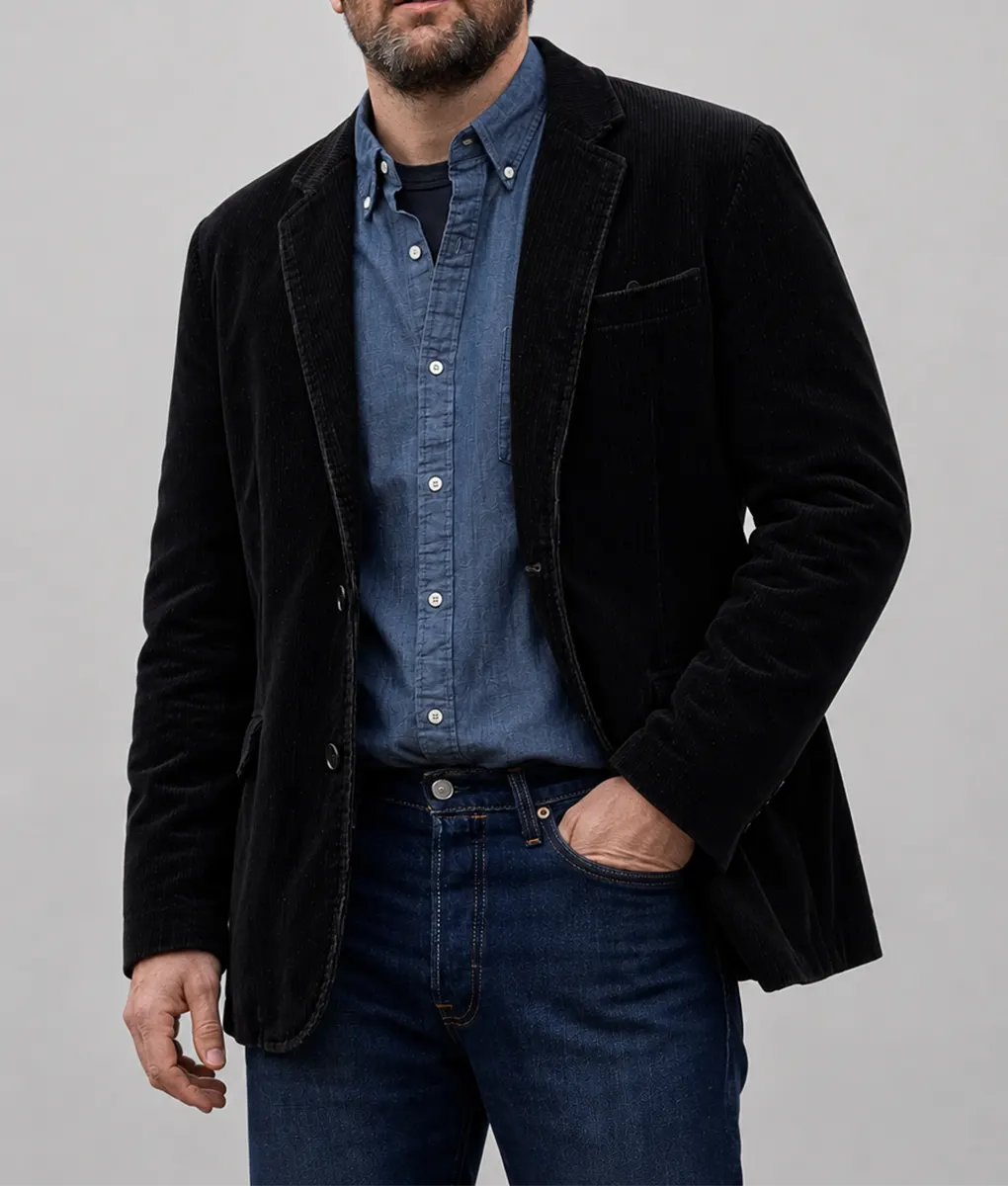 The Whisper Man Adam Scott Black Corduroy Blazer - Front