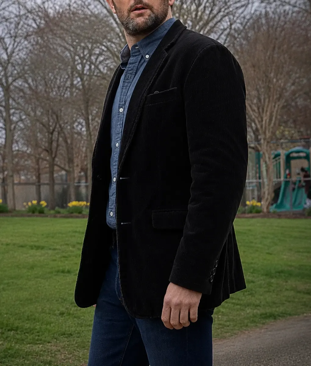 The Whisper Man Adam Scott Black Corduroy Blazer - Side View