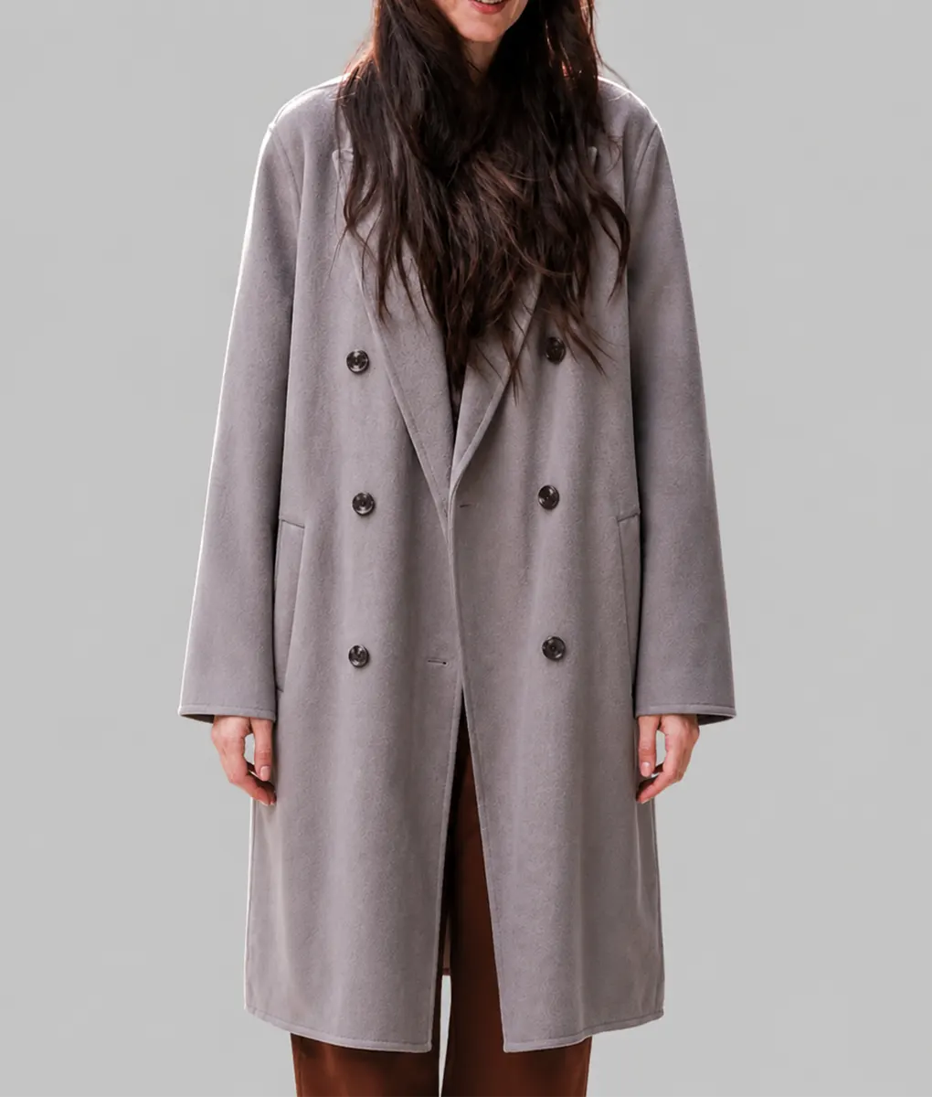 Verity Dakota Johnson Grey Wool Coat - Front