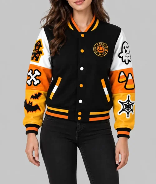 Halloween Spooky Boo Varsity Jacket - Front