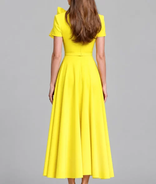 Kate Middleton Yellow Midi Dress - Back