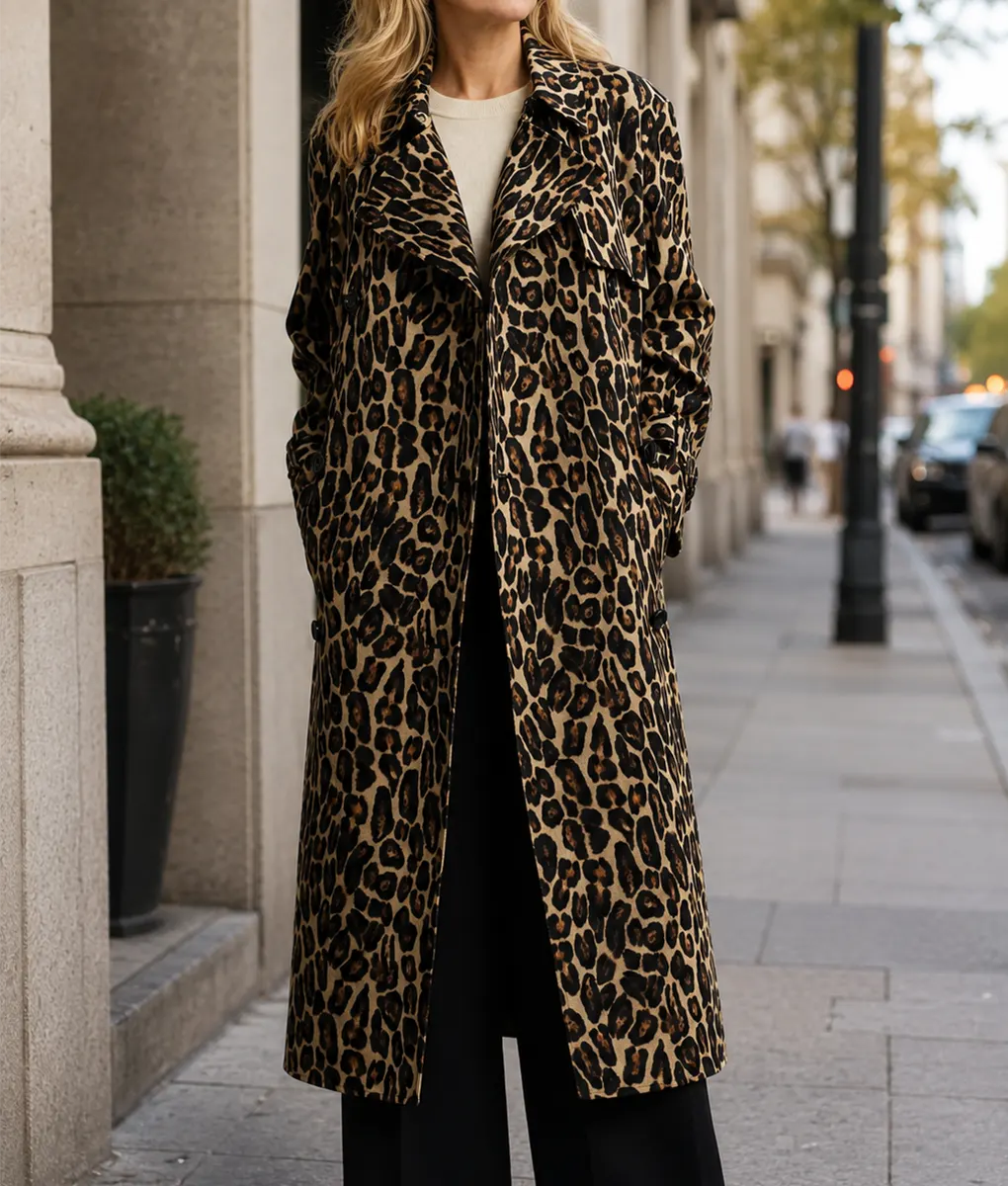 Laenne S02 Kristen Johnston Leopard Print Trench Coat - Image 4