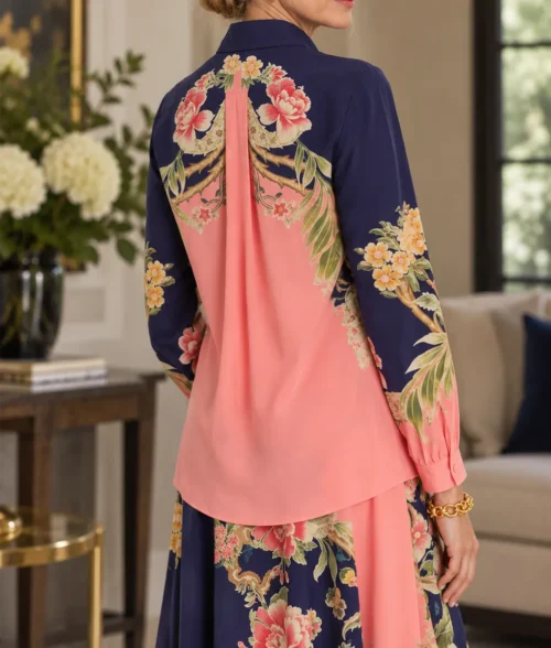 Marble Hall Murders Lesley Manville Floral Print Shirt - Back View