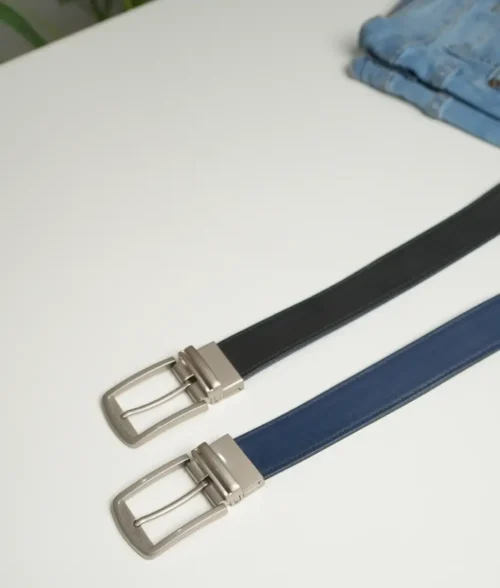 Mens Classic Plain Black & Blue Leather Belt