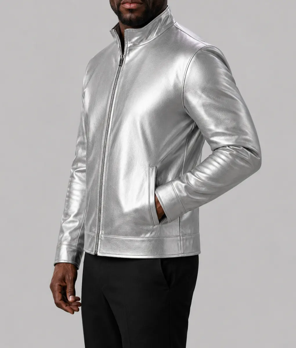 Street Fighter Curtis James Metallic Silver Jacket - Image 3